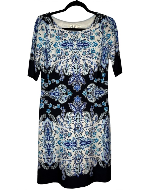 Eliza J Dresses & Skirts - Eliza J. Elegant blue and white paisley shift dress half sleeves | EUC